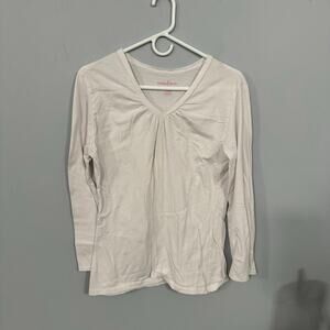 Mix & Co Solid White V-Neck Long Sleeve Tee Shirt Size Large